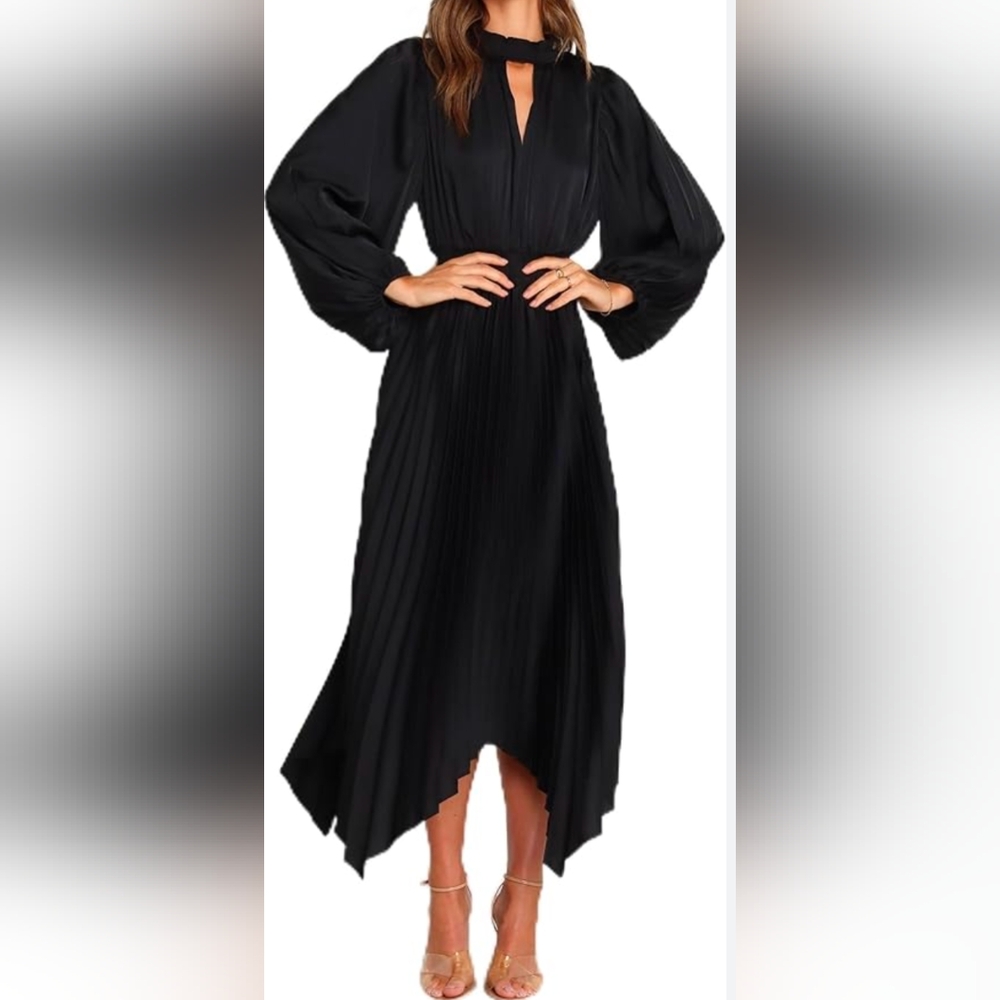 Petal And Pup Elegant Black Pleated Maxi Dress